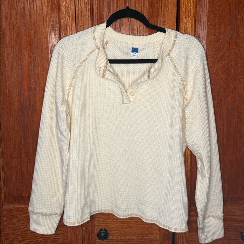 Old Navy Off-White Waffle Knit Henley